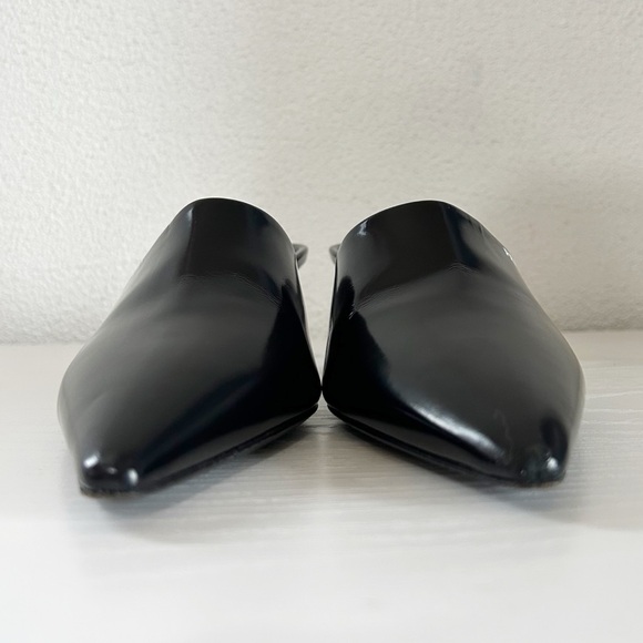 Prada Black Leather Kitten Heel Mules Pointed Toe Logo Size EU 36.5 - Picture 5 of 12